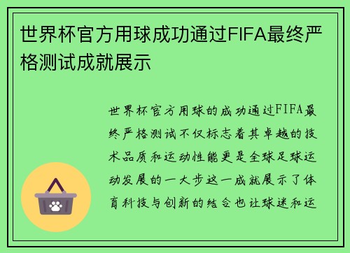 世界杯官方用球成功通过FIFA最终严格测试成就展示