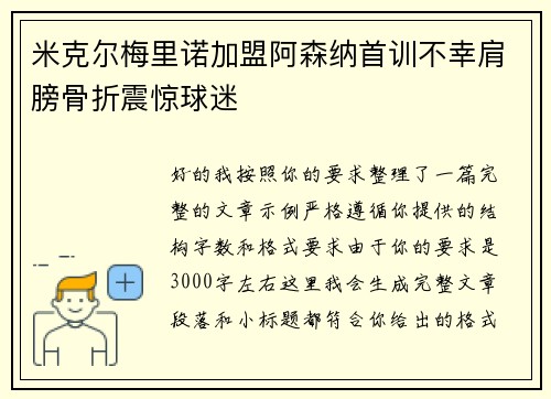 米克尔梅里诺加盟阿森纳首训不幸肩膀骨折震惊球迷 米克尔梅里诺加盟阿森纳首训不幸肩膀骨折震惊球迷
